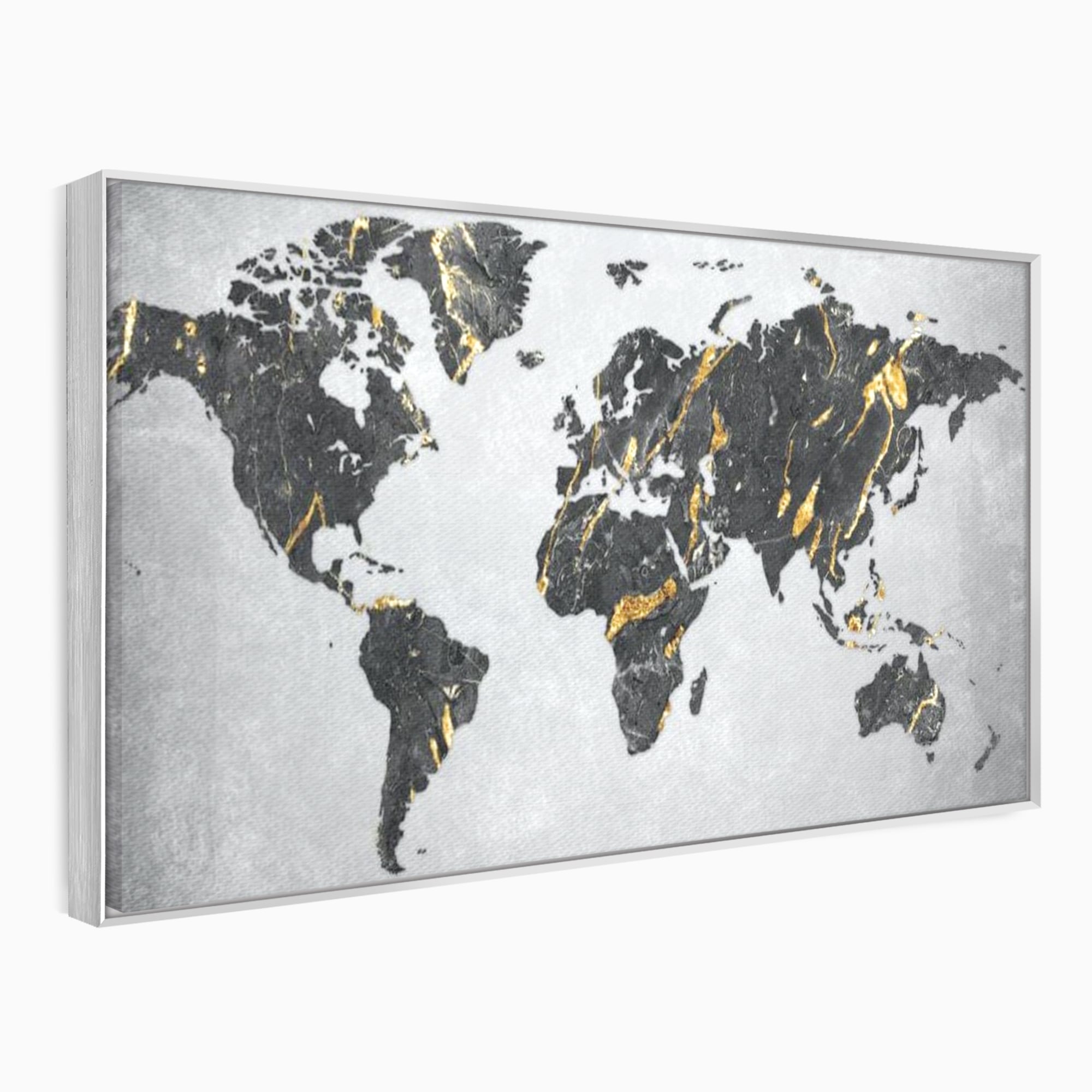Tablou canvas cu tablou canvas cu harta lumii, in rama de aluminiu argintiu
